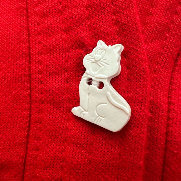 Vintage Linda Lori New York Womens Red Cat Cardigan Sweater One Size VTG Retro - Picture 7 of 11